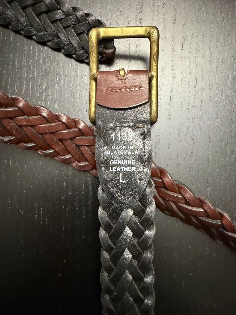 Woven Brown Leather Waist Belt with Brass Buckle